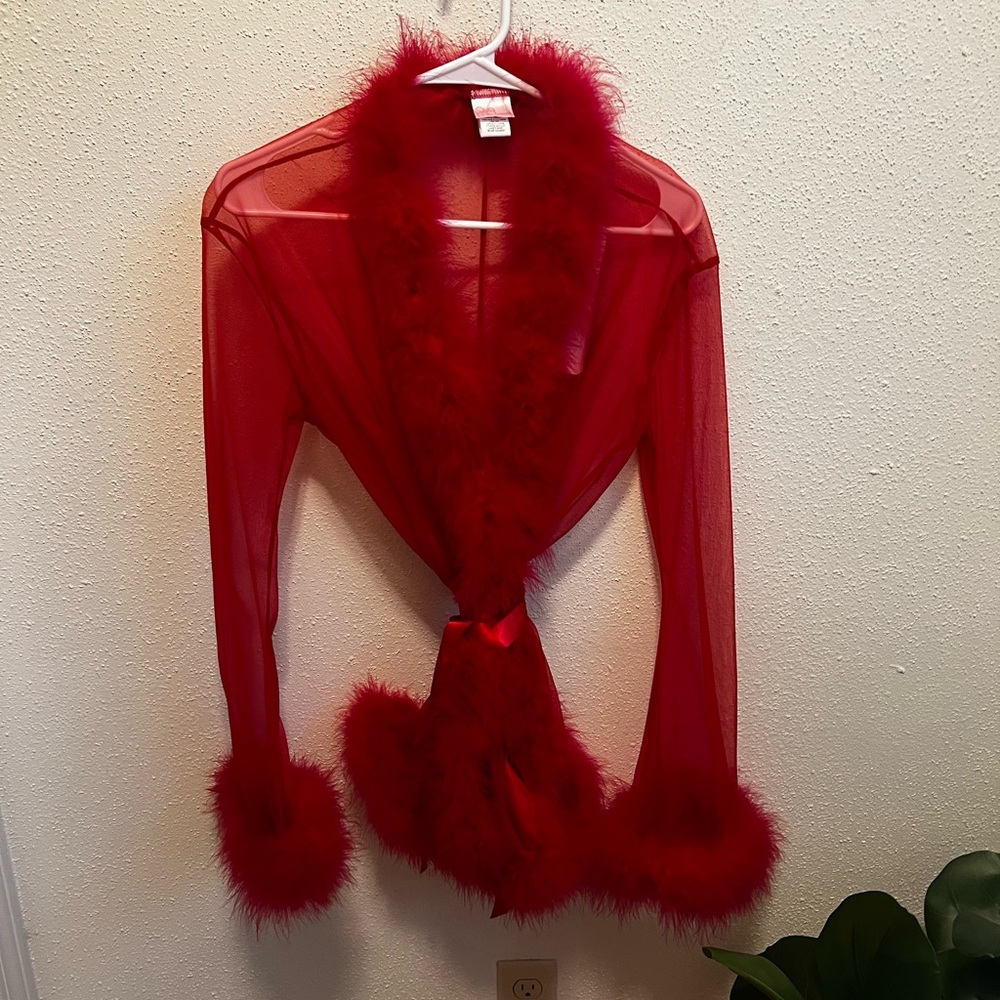 Hustler Hollywood Fur Trim Red Robe Size Small